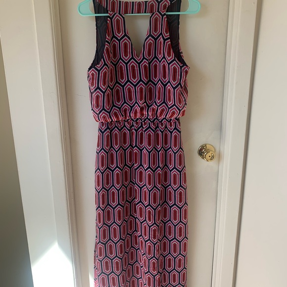 Banana Republic Sleeveless Maxi Dress in Navy and Pink Geometric Print - Picture 3 of 5